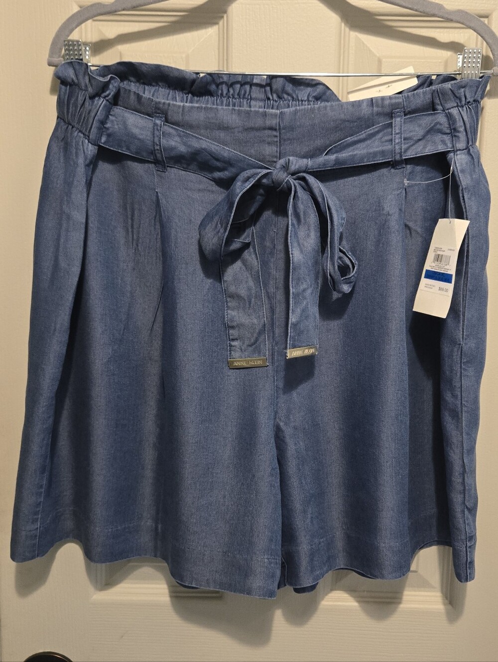 Anne Klein Blue Paperbag Waist Shorts with Tie Belt